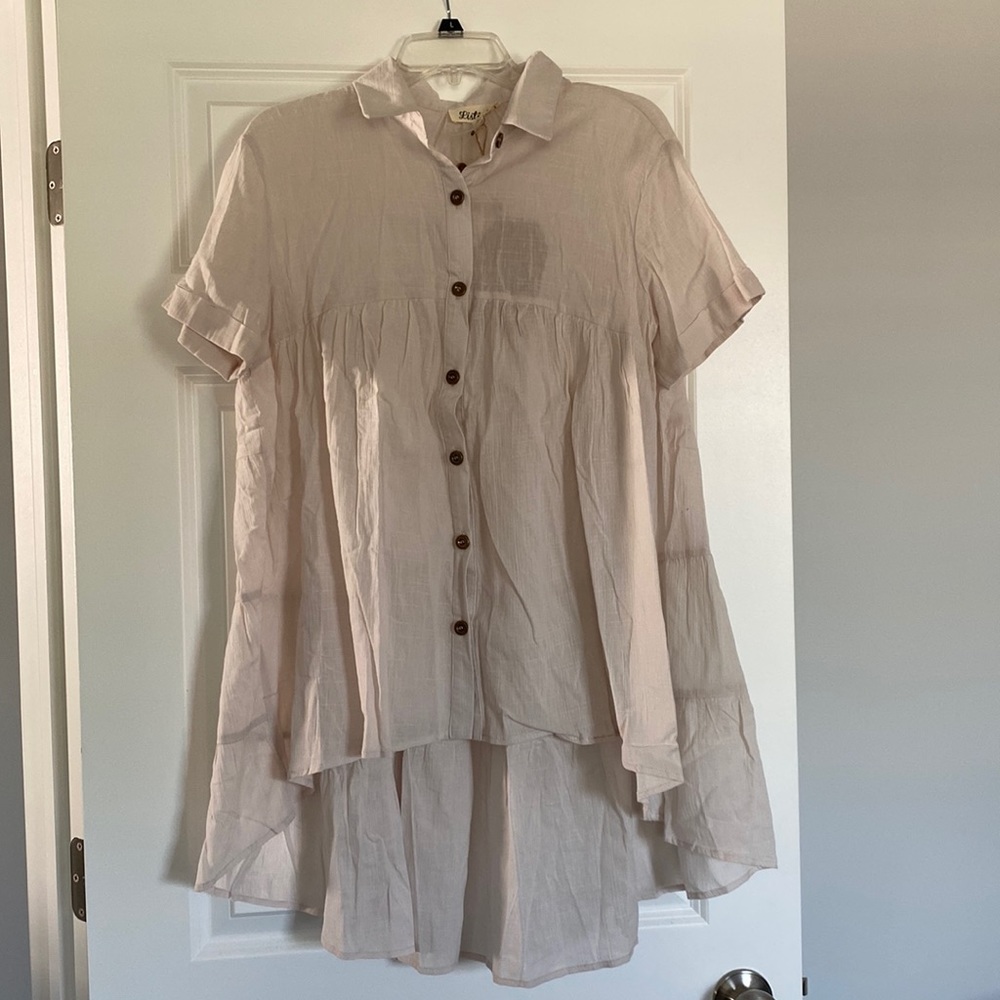 Tan Button Down Hi-low Top